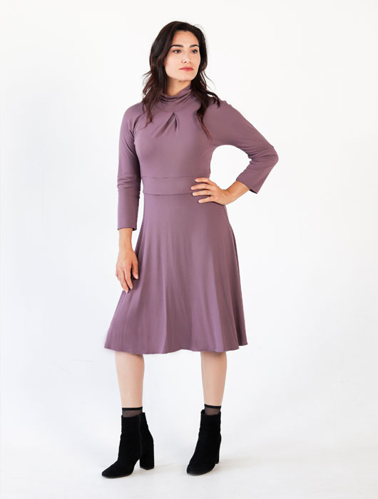 Robe vieux mauve à manches 3/4