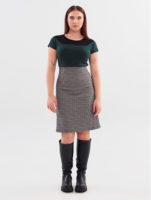 Robe Joan motif noir et blanc et vert